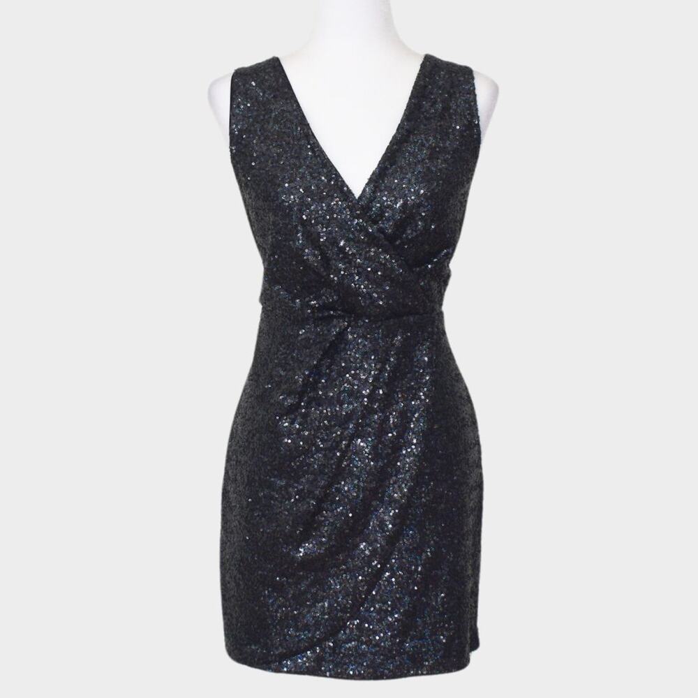 OASIS Anna Sequin Faux Wrap Cocktail/Party Dress Black Size L